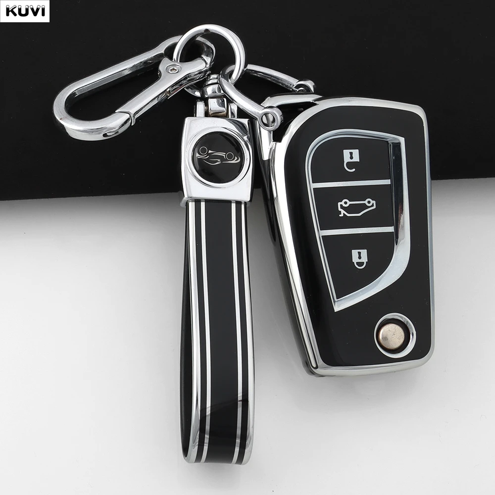 Modische TPU-Autoschlüsselhülle für Toyota Aygo Yaris Highlander Camry RAV4 Corolla Land Cruiser Prado, geschützter Schlüsselanhänger, Schlüsseltasche