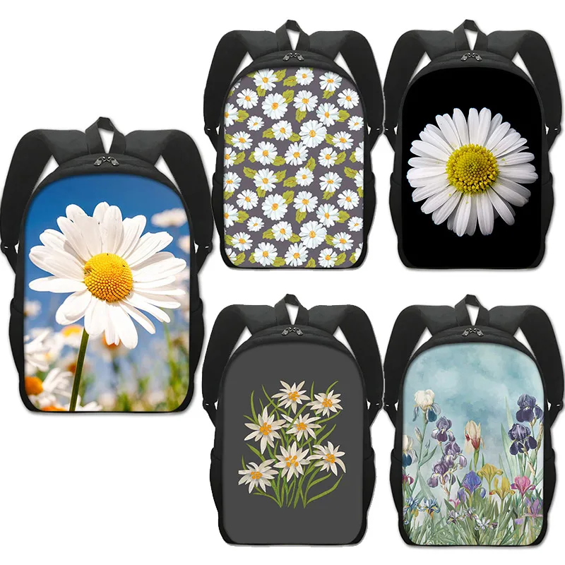 Edelweiss / Irises / Daisy Flower Print Backpack for Teenager Boys Girls Pretty Butterfly School Bags Daypack Children Bookbag