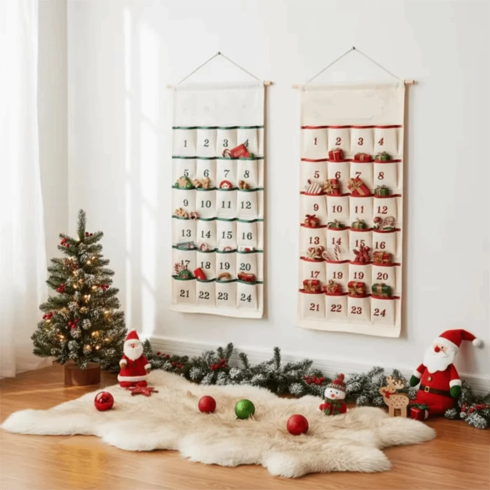 With 24 Pockets Christmas Wall Hanging Storage Pouch Space-saving Numbered Christmas Countdown Calendar Good Load-bearing DIY