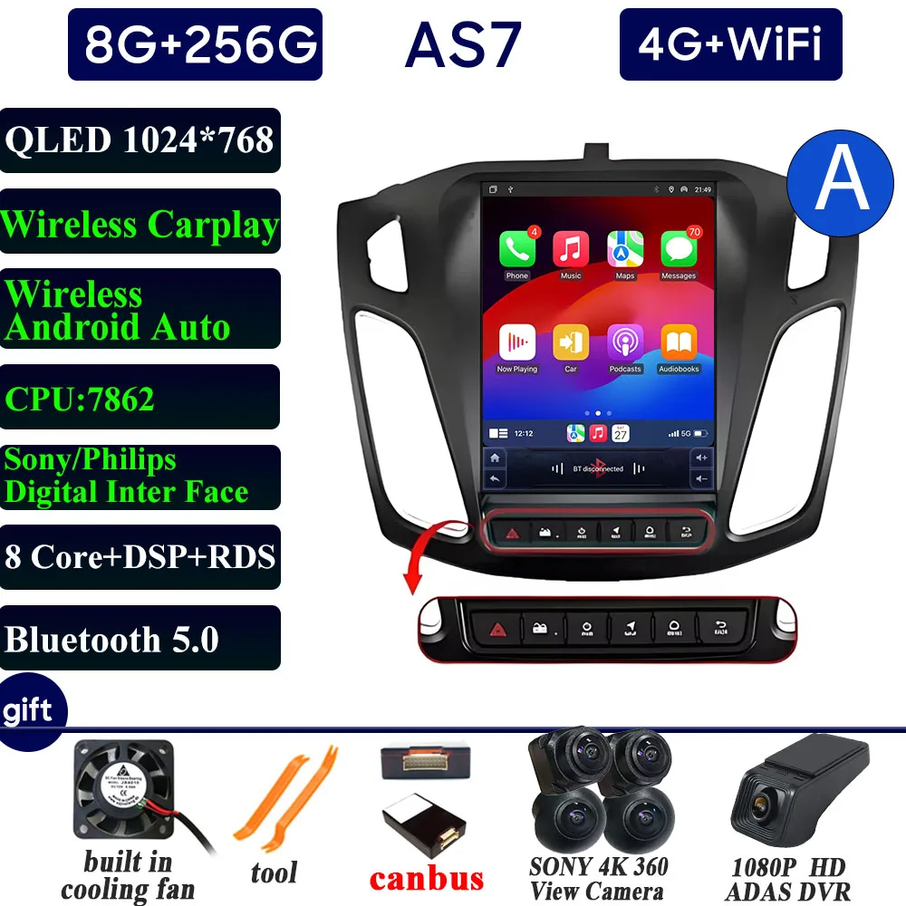 Autoradio Carplay 9.7 Inch Voor Ford Focus 3 Mk3 2011 2012-2019 Navigatie GPS Android Auto Android 15 5G Wifi Unit Geen 2din DVD