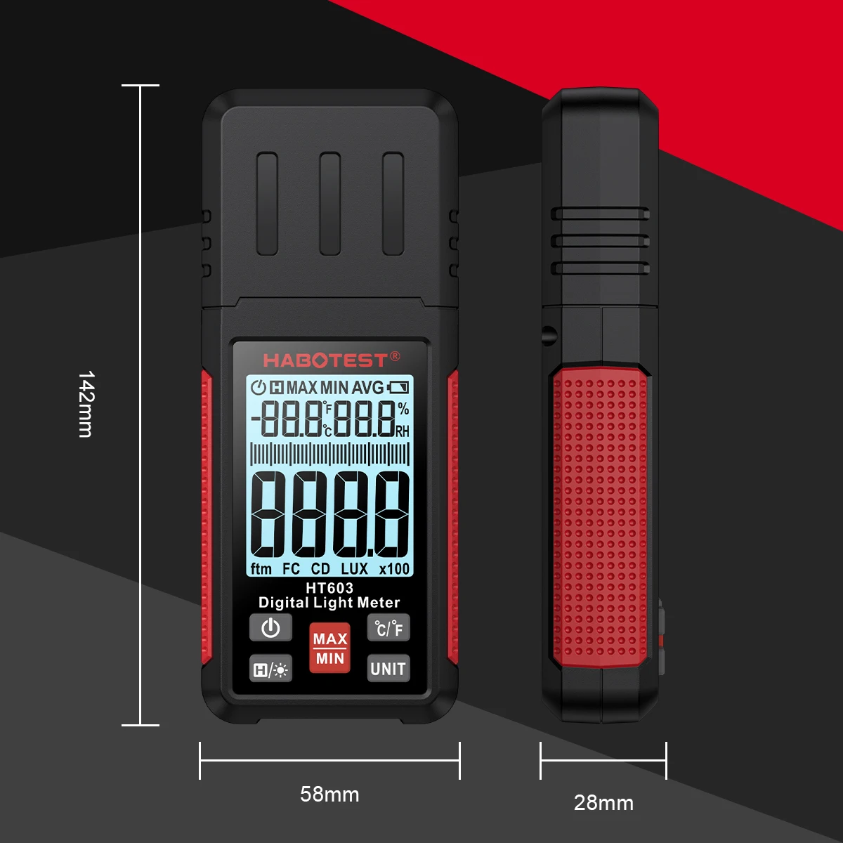 HABOTEST HT603 Light Meter 200000 Lux Digital Illuminance Meter with Ambient Humidity and Temperature Meter Lux Meter