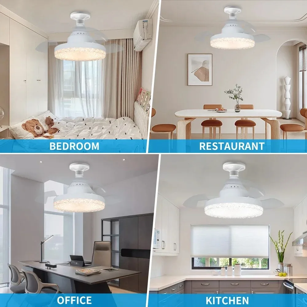Ceiling Fan Light Crystal Lampshade Retractable Blades Fans APP and Remote Control Fans Light Modern and Simple Bedroom Lighting