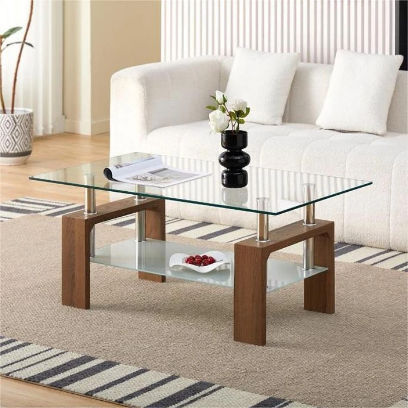Coffee table light luxury high sense modern simple tempered glass edge coffee table