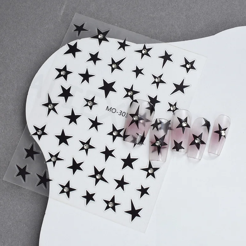 Y2K Satr Nail Art Decals Starlight Charm Foils Decoration Self Adhesive 3D Irregular Pentagram With Rhinestone Nail Stickers