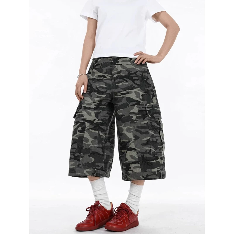 

YIBASHU Summer Women Camouflage Japanese Abi Jorts Jean Y2K 2000s Aesthetic Capri Pants Harajuku Denim High Street Goblin Core
