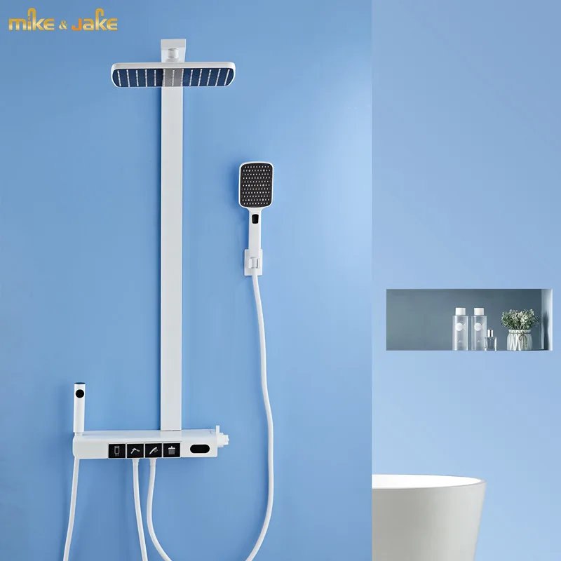 

White shower mixer thermostatic digital constant temperature display shower set rainfall white shower faucet bathroom white tap