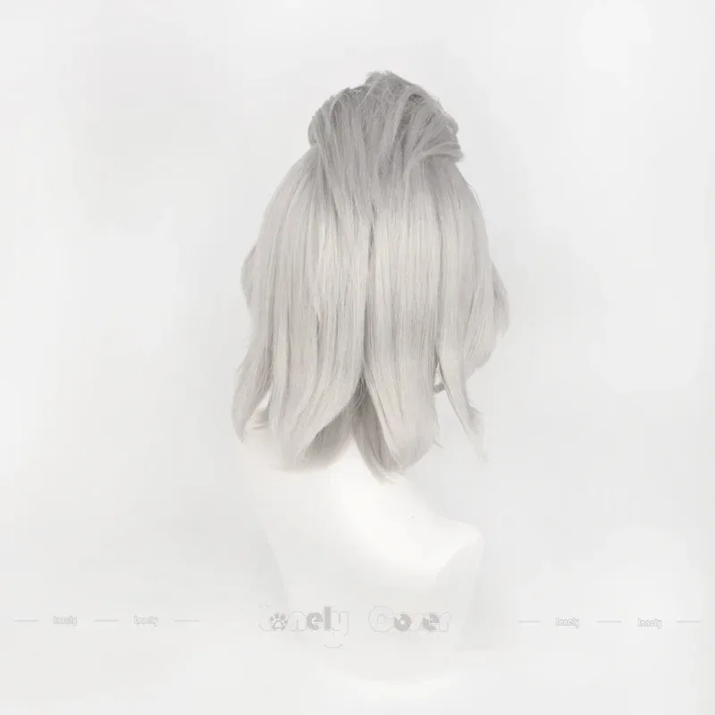 CyAnime Dr.STONE Dr.Xeno Peluca de cosplay Pelucas blancas y grises plateadas Corte de pelo grande de Pompadour para hombres y mujeres Houston Wingfield Party Carniv