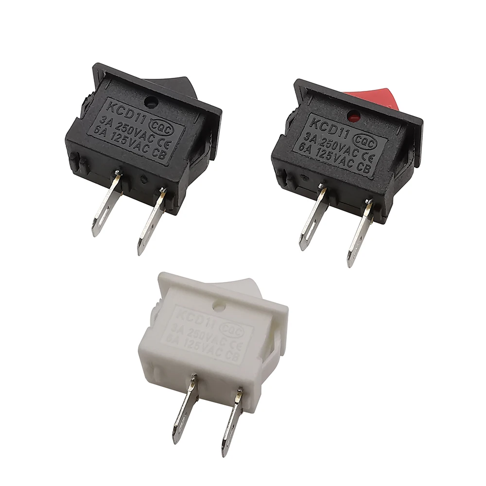 10Pcs KCD11 Mini Rocker Switch SPST 2Pin 3Pin 3A 250V ON-OFF/ON-OFF-ON Push Button Switch 10x15m