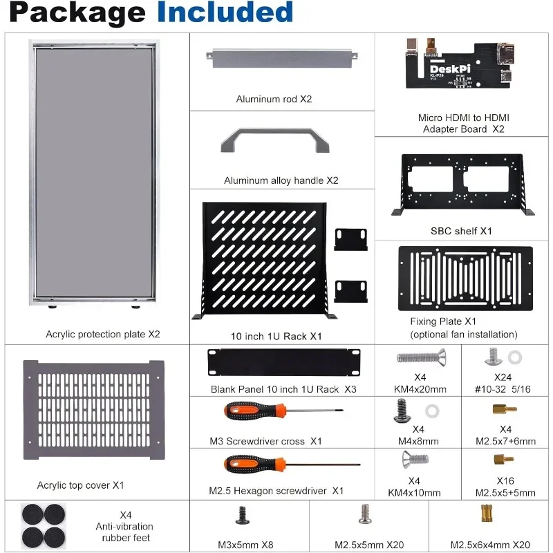 aksesoris dapur Rak Server 10 inci untuk Jaringan, Kabinet Server 8U, Server, Peralatan Audio, dan Video, DeskPi RackMate T1