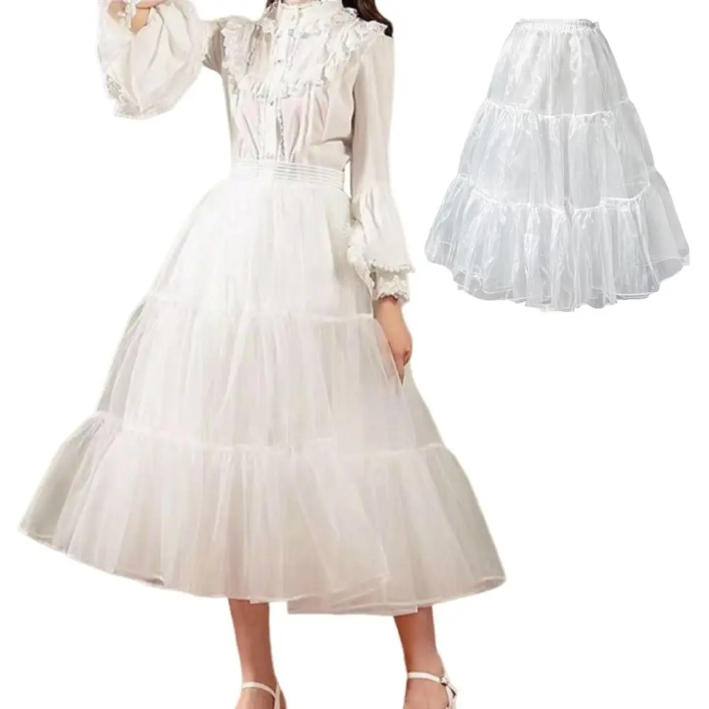 Modischer Lolita-Petticoat, weiß, ohne Reif, Unterrock, Krinoline, atmungsaktiv, für Cosplay, Ballkleid, Petticoats, Partykleid