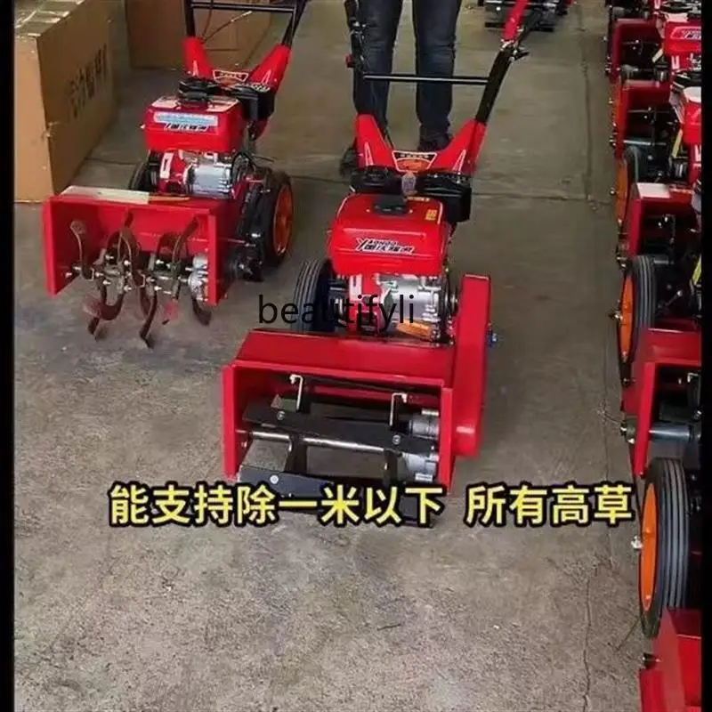 Gasoline lawn mower four-wheel drive self-propelled multi-functional soil lifting micro-tiller ditching grass crushing