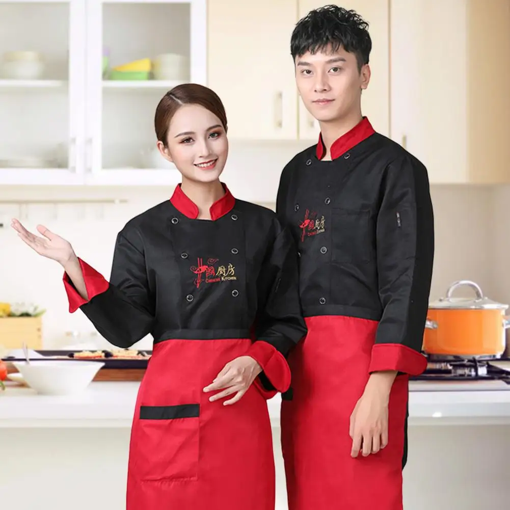 Chef Shirt Men Ladies Chef Shirt Jacket Stand Collar Long Sleeves Pockets Embroidery Chef Top Breathable Work Uniform Jacket