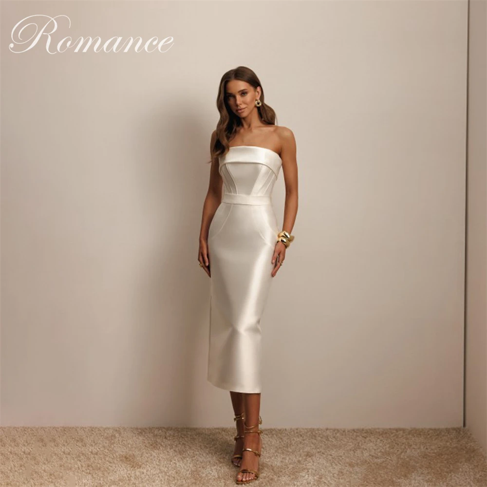 

Simple Satin Sheath Wedding Dress Women 2026 Strapless Sleeveless Open Back Slit Pleat Party Gown Vestidos De Novia Customized