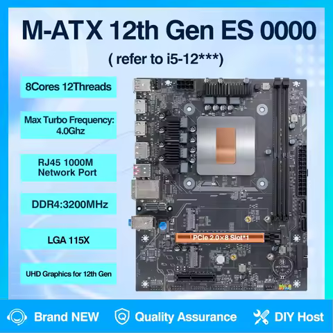 M-ATX 12th Core i5 ES 0000 8C12T(refer to Kit i5-12***)CPU Motherboard Combo Interposer PCIe2.0x8 DDR4 RAM NVME M.2 placa m&atilde;e