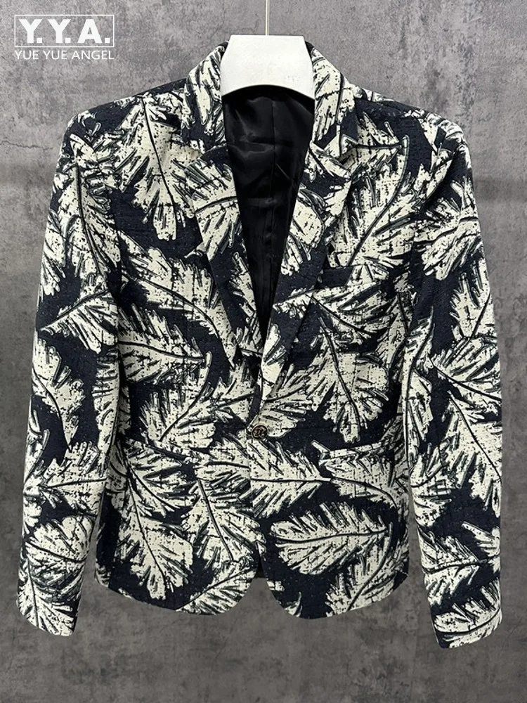 

Fashion Floral Printed Mens Business Casual Work Blazer Slim Fit Vintge Office Man Suit Coat Spring Autumn Outwear Coat Blazers