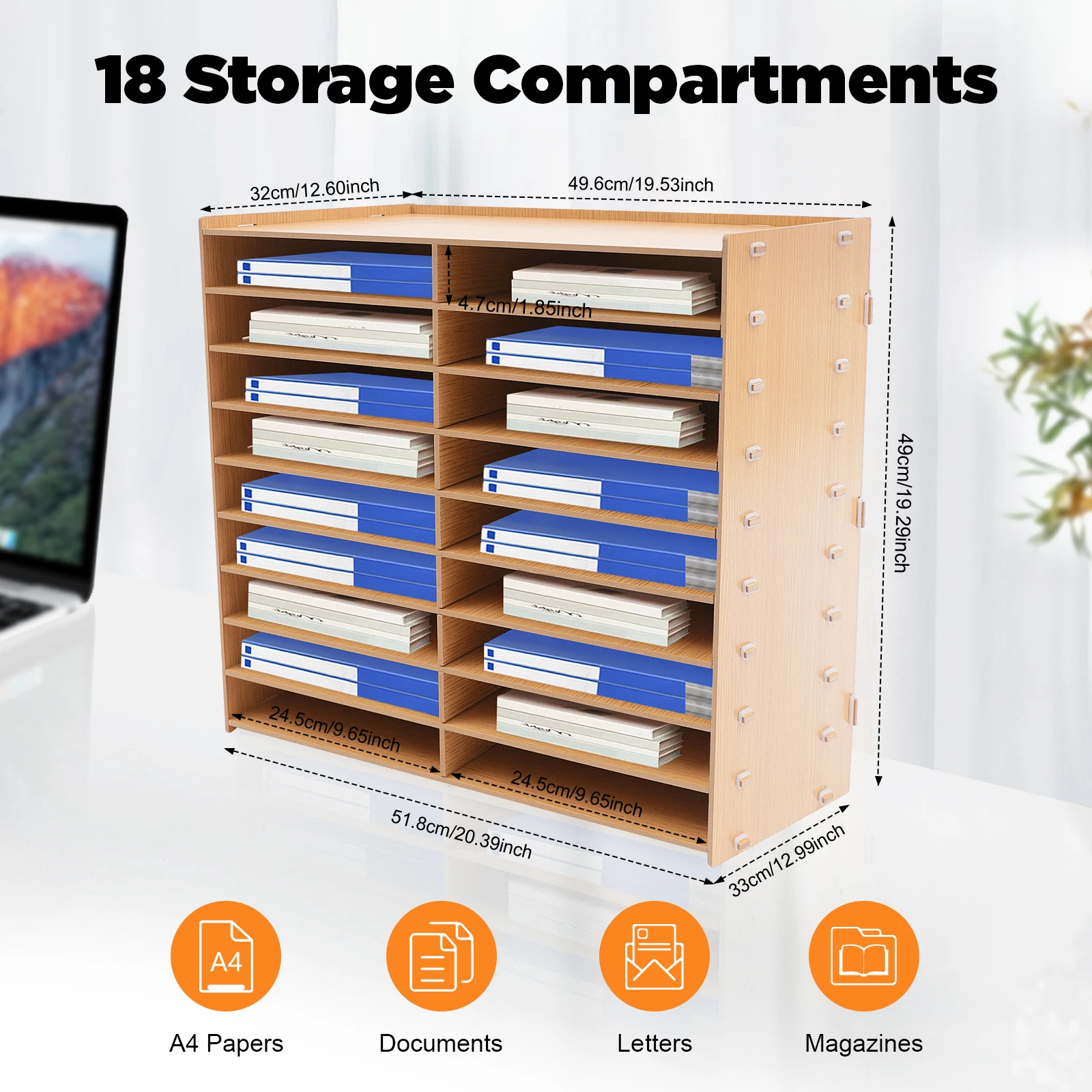 Paper Letter Tray 18 Grids Paper Mail Sorting Tray Desk Document File Folder Organiser A4 Paper Sorter for School Home Office