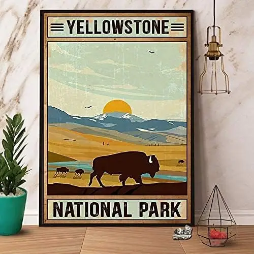 Krouterebs Yellowstone National Park Metal Tin Sign Iron Painting Plaque Novelty Parlor Retro Home Restaurant Kitchen Celebratio