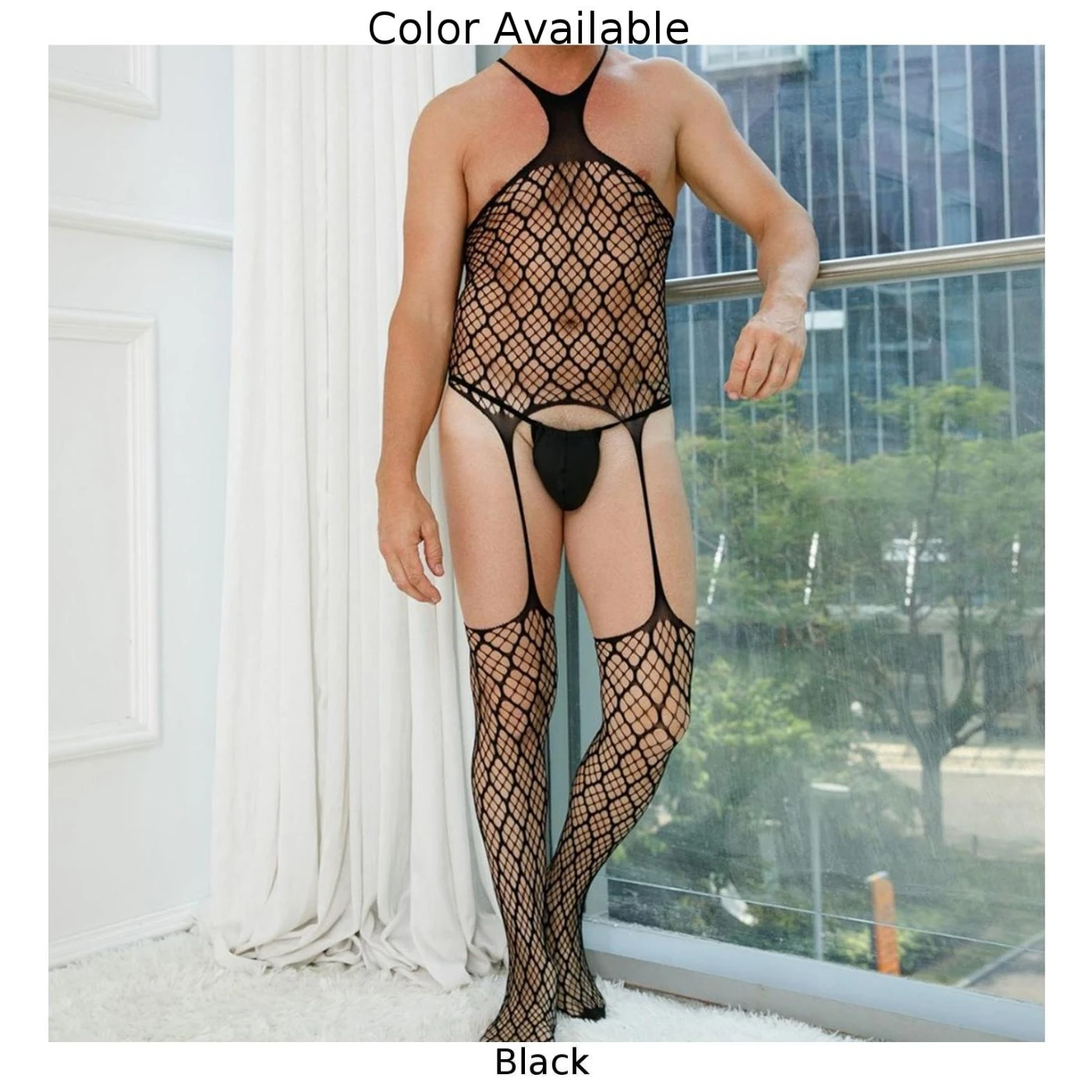 Men Sissy Sexy Jumpsuit Fishnet Lace Mesh Bodystocking See Through Hollow Out Lingerie Gay Man Seduction Bodysuit Erotic Wear