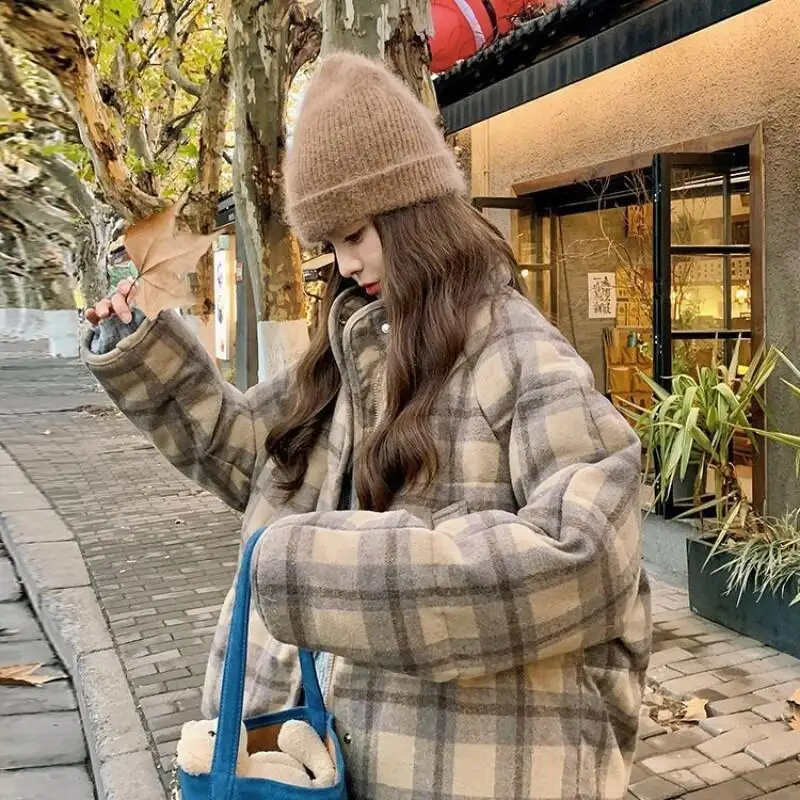 

Women's Padded Jacket Small Super Good-looking Retro Plaid Short Down Cotton Winter 2025 Thickened Warm Bread Daily Wear Coats