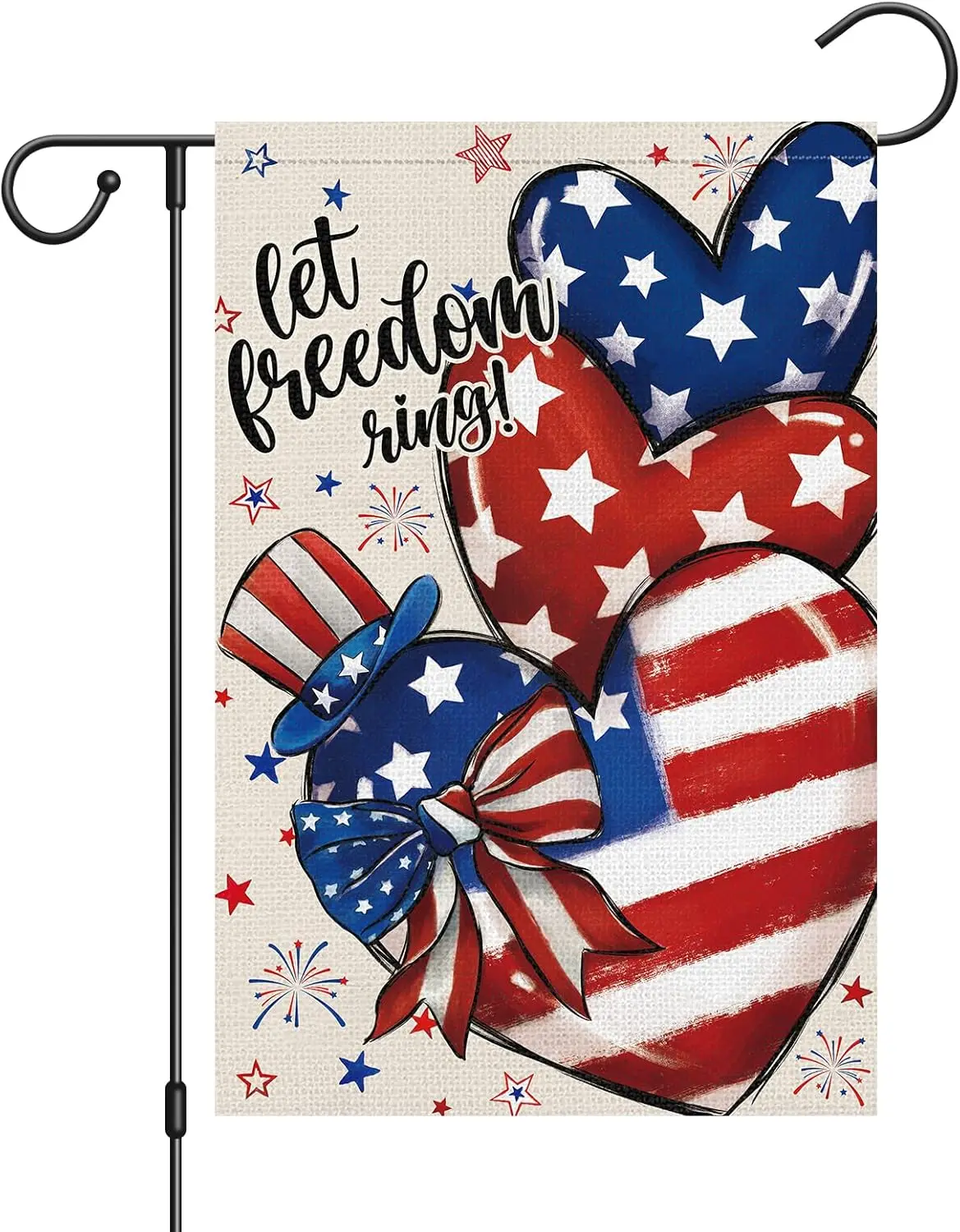 4th of July Garden Flag Patriotic Let Freedom Ring 12x18 Inch Double Sided Burlap Small Yard Flags Independence Day Memorial WWL