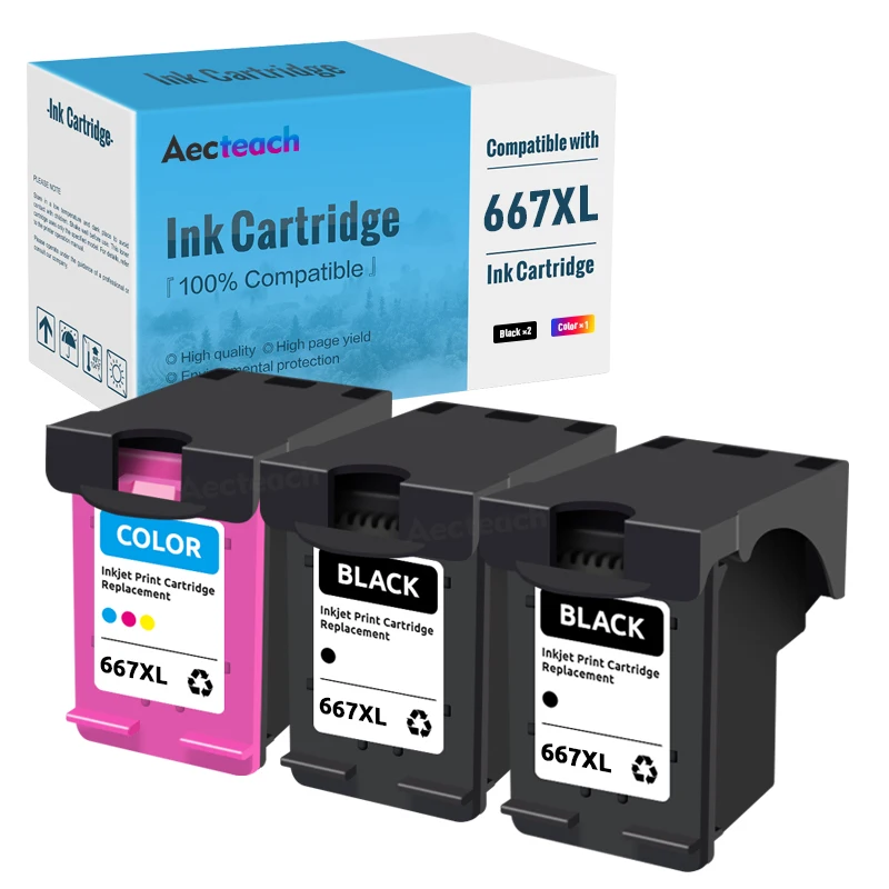 Aecteach 667XL Refillable Cartridge For HP Deskjet Plus Ink Advantage 6475 6476 1275 2374 2375 2376 2775 2776 Printer For HP667