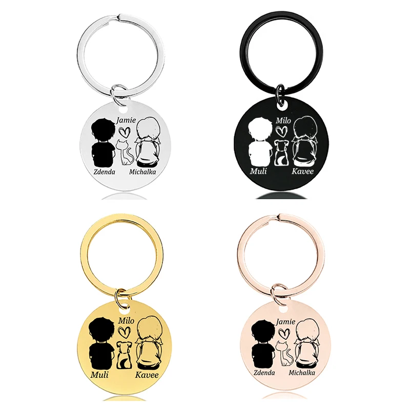 Private Custom Key Chain Family Pet Dog Cat Name Keyring Lovers' Keychain Women Men Girlfriend Gift Stainless Steel Keychain