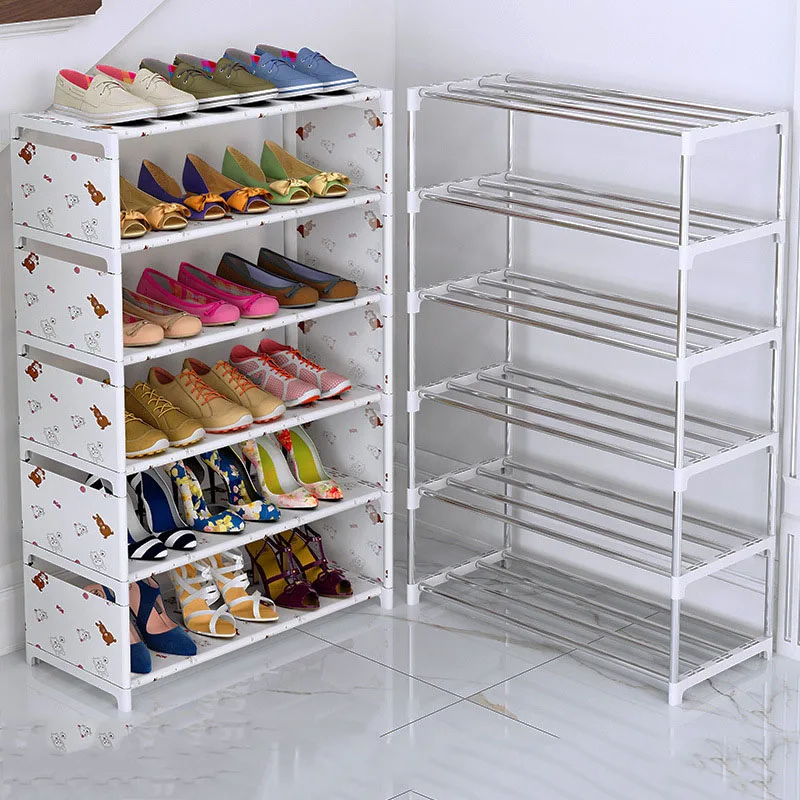 Home Simple Shoe Rack Stainless Steel Shoe Cabinet Organizer Shoes Storage Bedroom Doorway Place Assembly Dust Cloth