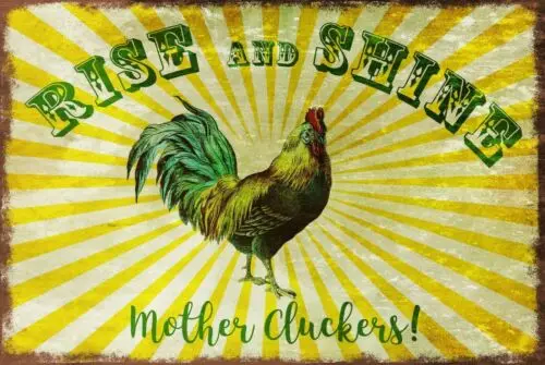 Rise and Shine Mother Cluckers Funny Vintage Retro Style Metal Plaque Sign