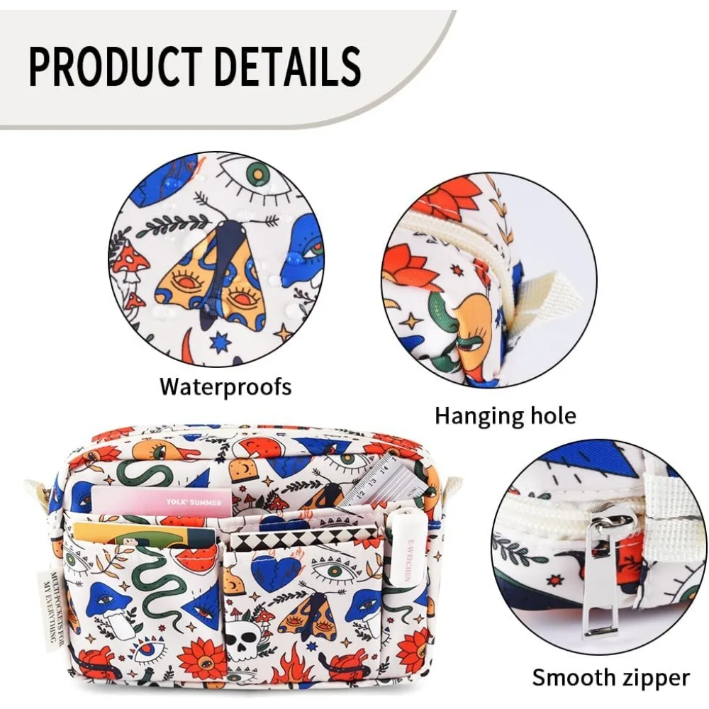 E-WEICHEN Organizador de portfólio com vários bolsos com zíper, bolsa de maquiagem essencial para viagem para mulheres, estação simples à prova d'água