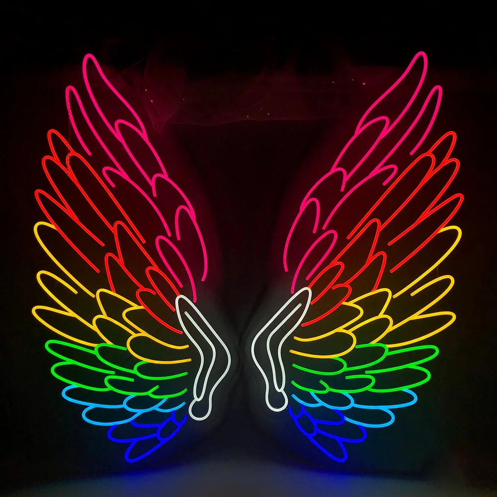 Colorful Angel Wing Neon Sign Bar Salon Room Bedroom Decor Home Living Room Wall Decor LED Light Custom Neon Business Logo Sign