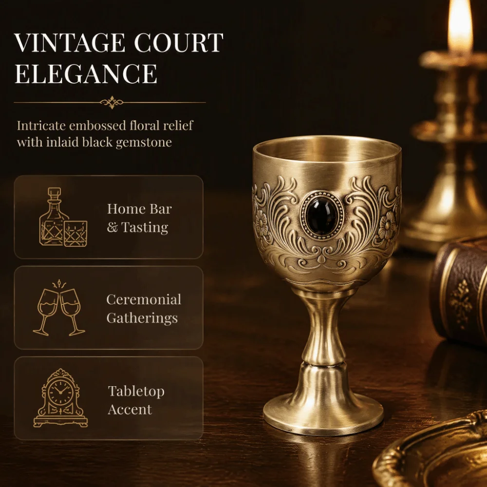 Decorative Embossed Engraving Stemmed Liquor Cup Flower Engraving Inlaid Gemstone Liqueur Cup Bronze Alloy Bronze Goblet Bar