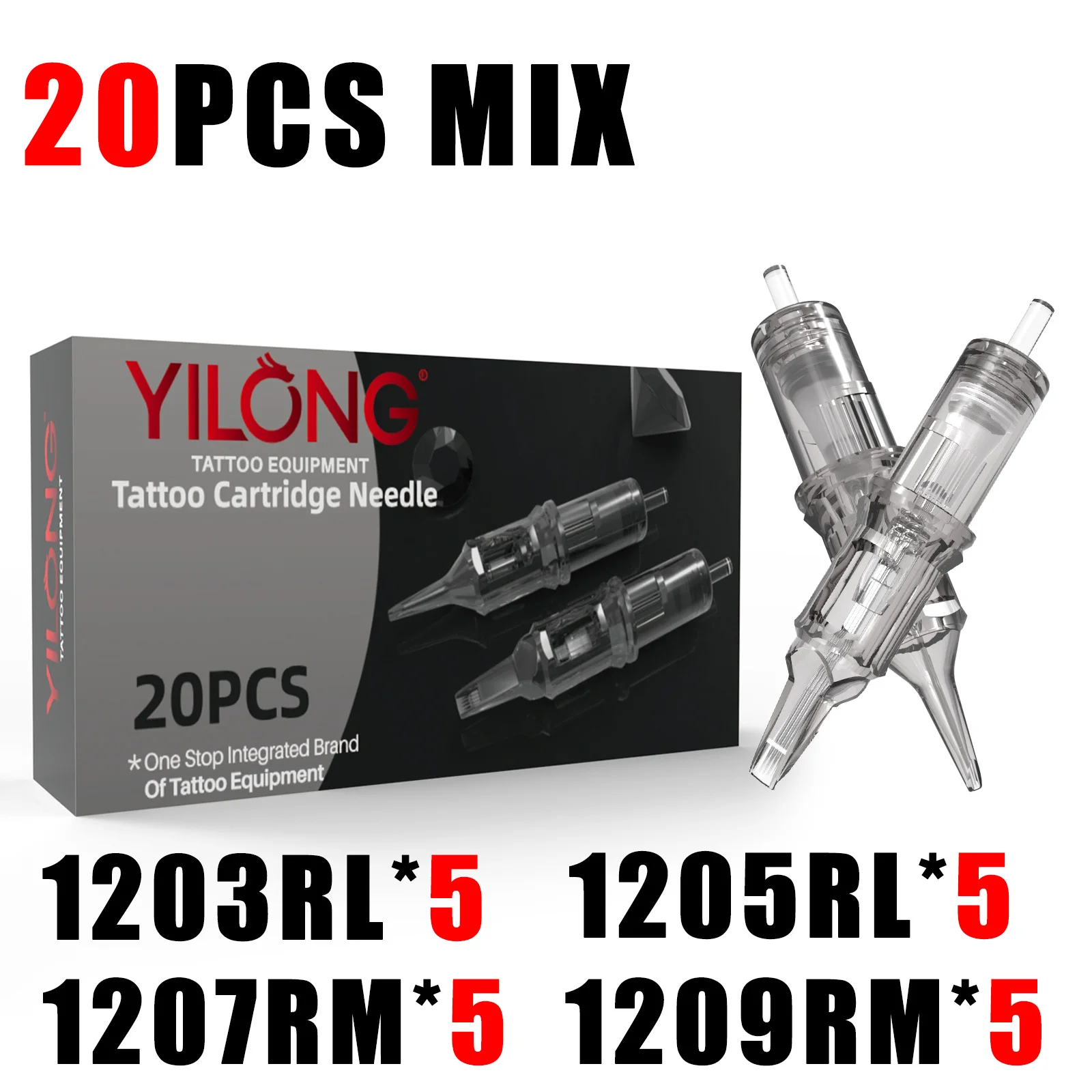YILONG 20Pcs #12 0.35MMMixed Tattoo Cartridge Needle Professional Sterile Individual Package for Cartridge Tattoo Machine Pen