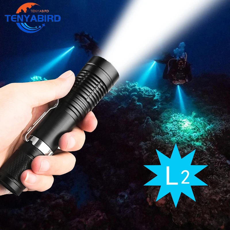 

Diving LED Flahshlight IPX8 Waterproof Light 100 Meter L2 Underwater Diving Lanterna Torch Lamp By 18650 Battery With Hand Rope