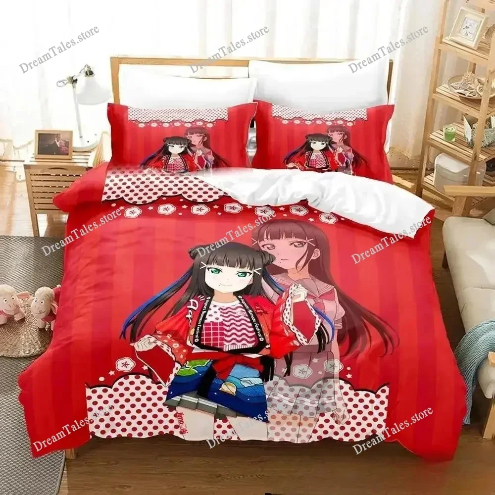 

3D Print Anime LoveLive! Sunshine! Bedding Set Duvet Cover Bed Set Quilt Cover Pillowcase Comforter King Queen Size Boys Adult