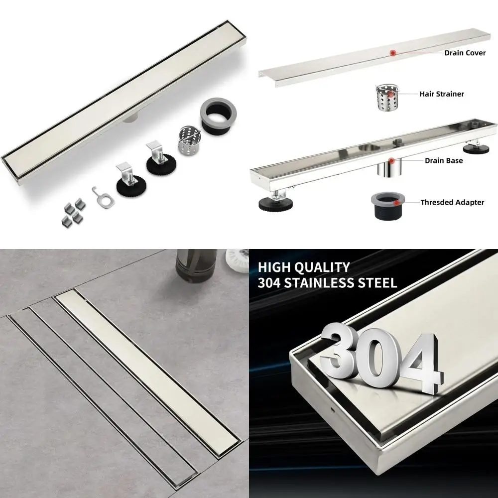 

24 Brushed 304 Stainless Steel Linear Shower Drain with Reversible Tile-In Cover and Hair Catcher