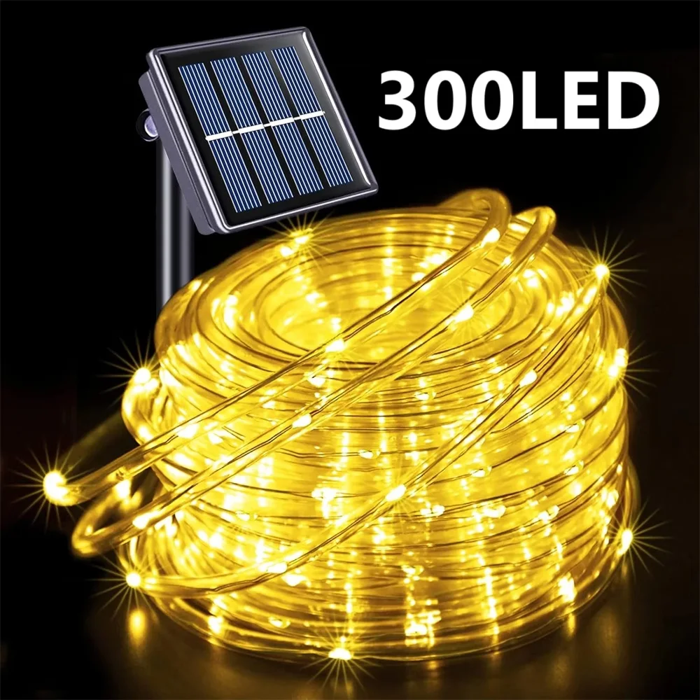 Solar Tube Rope Light Outdoor Waterproof Fairy Strip for Garden Christmas Xmas Wedding Garland Decoration 300LED