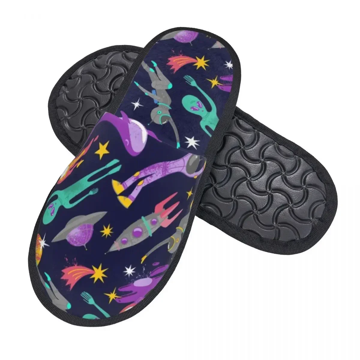 Space Galaxy Print Indoor Slippers Furry Slipper Winter Home Shoes House Flat Closed Toe Slides Flip Flops