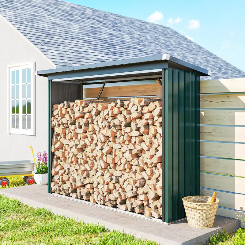 213x66,5x150cm - Outdoor-Brennholzschuppen - Stahl-Brennholzunterstand - Erhöhter Boden & Schrägdach - Ideal für Garten, Rasen, Picknick, Strand, Party - Langlebiges Holzlagerregal