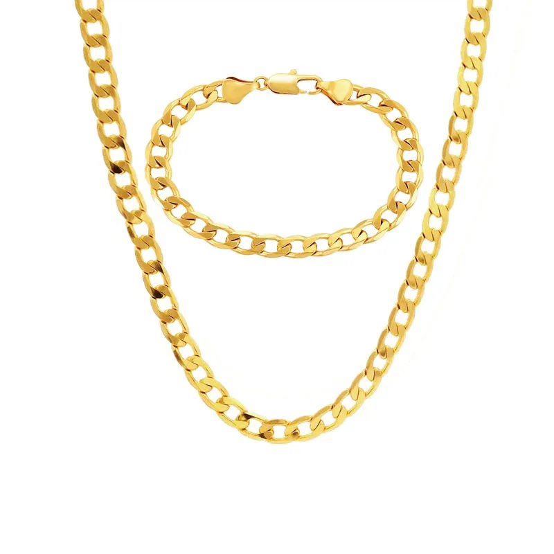 XP Jewelry -- ( 50 cm / 60 cm x 4 mm ) Fashion 24 k Pure Gold Plated Figaro NK 1:1 Necklace and Bracelet Set for Men Jewelry