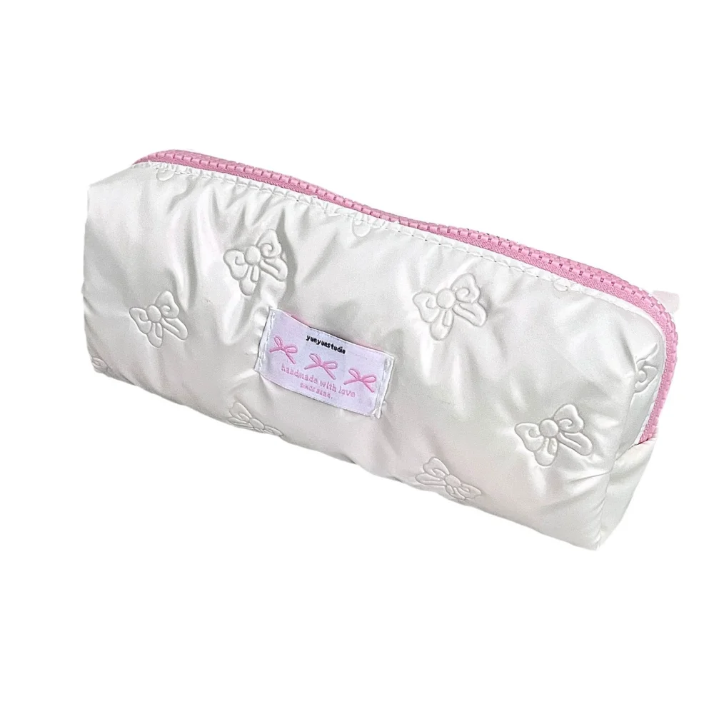 

Косметичка, легко чистящаяся сумка для ручек с бантом, студенческая косметичка, водостойкая для ежедневных поездок на работу, макияж, стол для ретуши