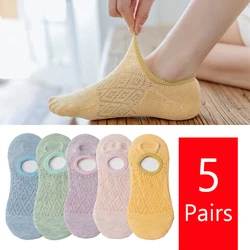 5 Pairs/Set 4 Pairs Breathable Mesh Ankle Boat Socks Women Silicone non-slip invisible Summer Spring Cotton Slipper No show Sock