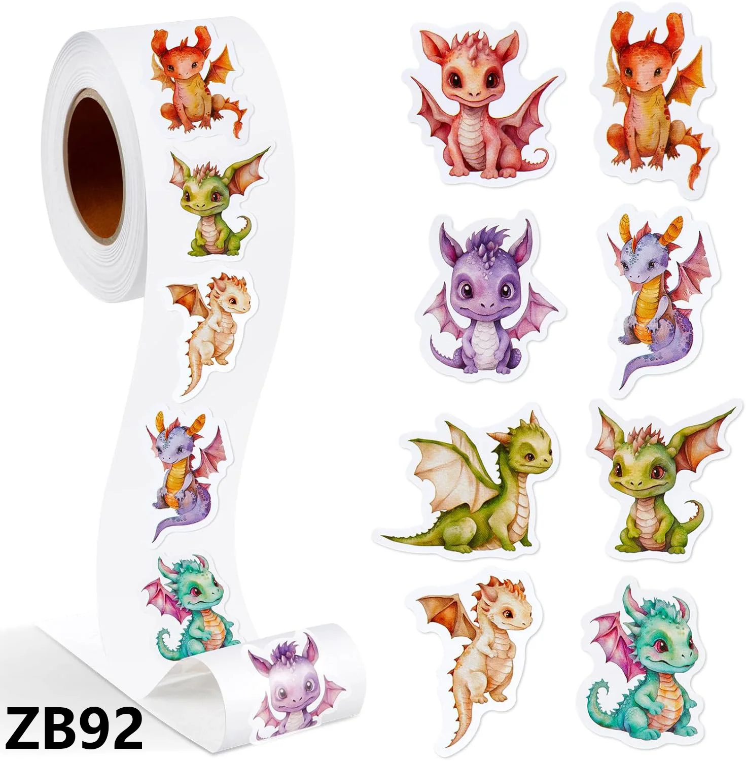 

500pcs/Roll Animal Colorful Flying Dragon Sealing Stickers DIY PVC Laptop Decals Decoration Reward Gift Toy