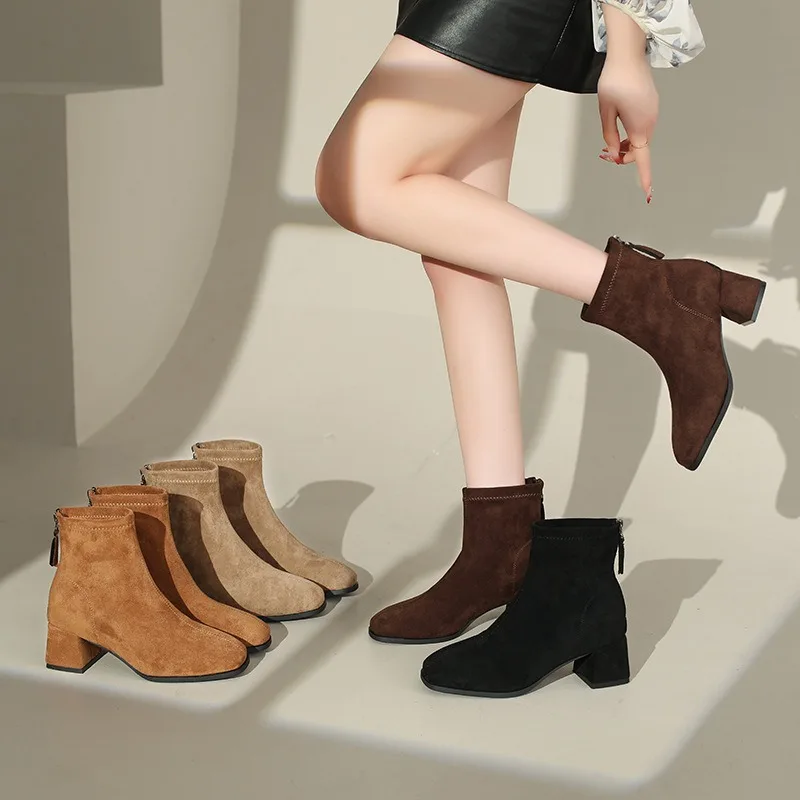 

Осень 2026, лаконичные женские ботильоны на толстом каблуке в стиле ретро, модные вечерние модельные туфли с квадратным носком, удобные короткие Botas Mujer