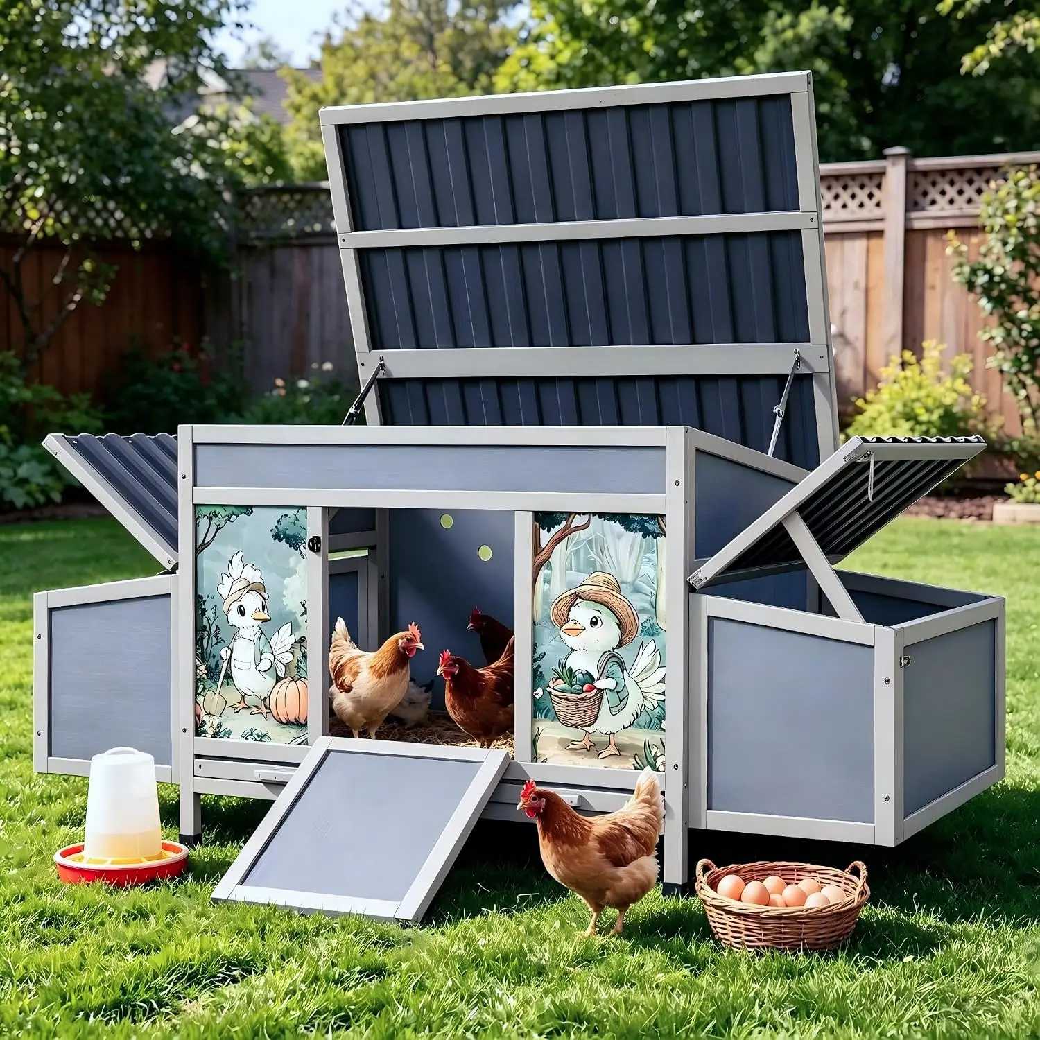 Large Chicken Coop with Nesting Boxes & Perches 59in Poultry Hutch, Customized