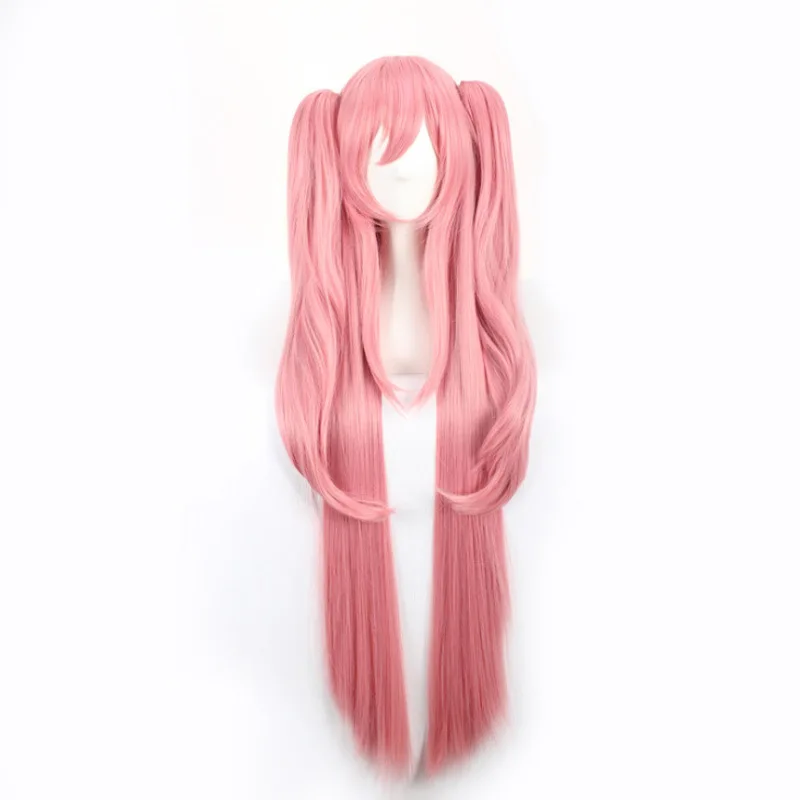 QQXCAIW Women Anime Cosplay Wig Krul Tepes Pink Long With 2 Ponytails Heat Resistant Synthetic Hair Halloween Wigs