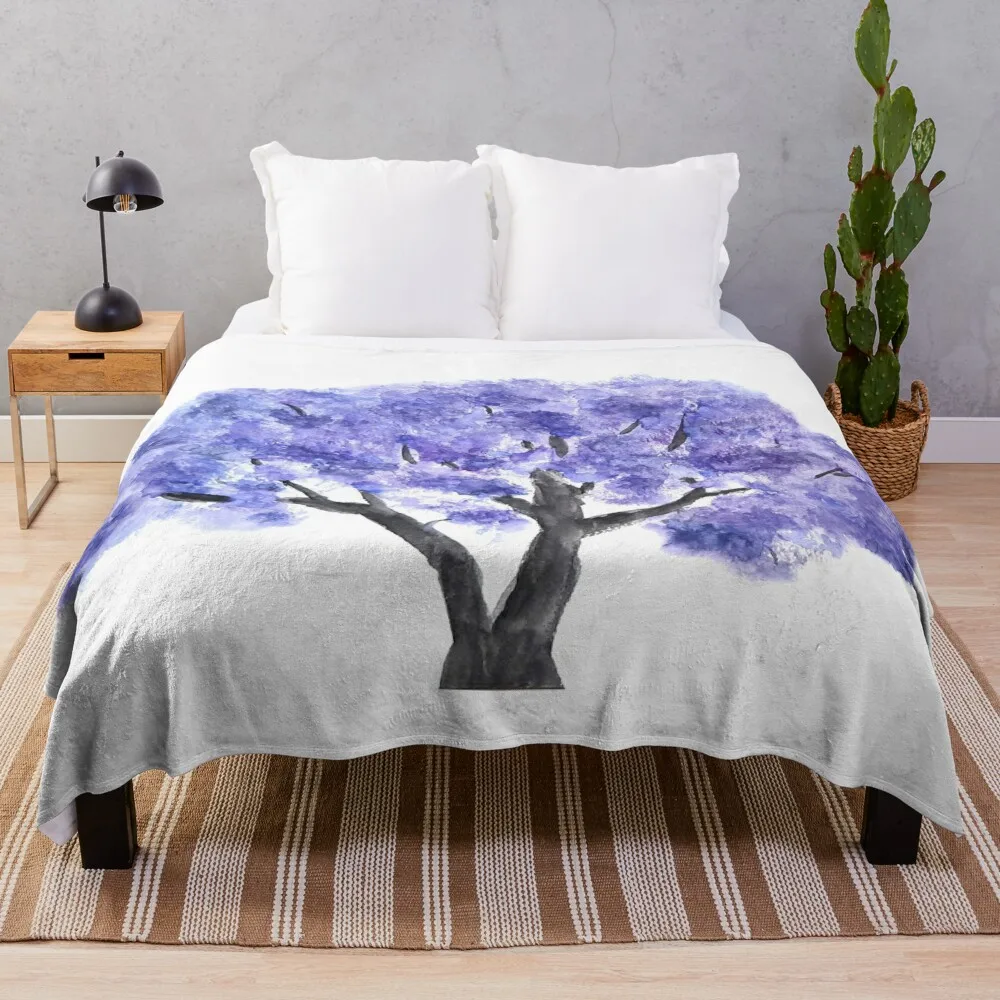 Manta de tiro de árbol floreciente indigo Jacaranda mimosifolia, manta de tiro decorativa, mantas suaves y esponjosas, mantas de cama de invierno