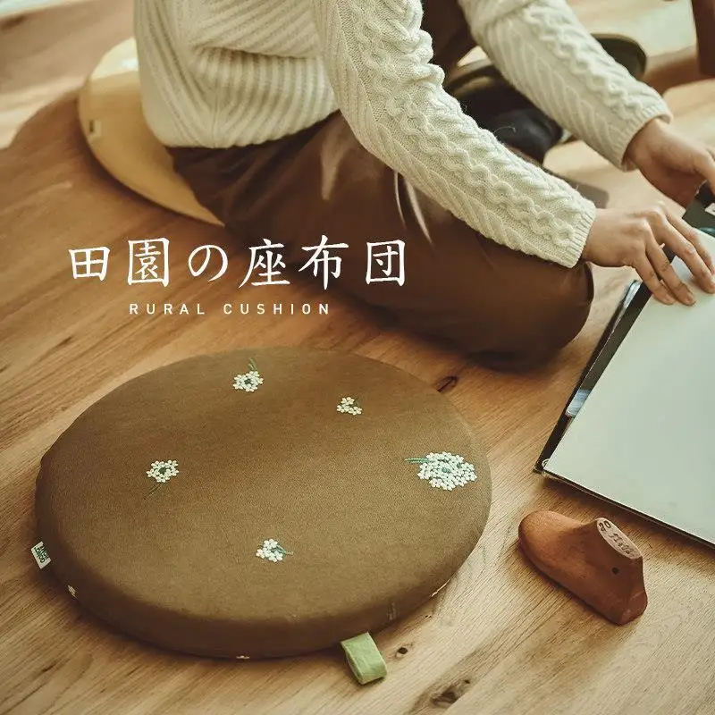 Round Embroidered Seat Cushion Soft Thickened Padded Floor Mat Non-Slip Breathable Tatami Pad For Living Room Bedroom Meditation