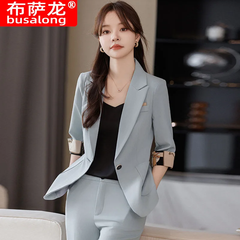 Business Women's Clothing Suit Suit Spring and Summer New Three-Quarter Sleeve Fashionable Temperament High Sense Goddess Temper