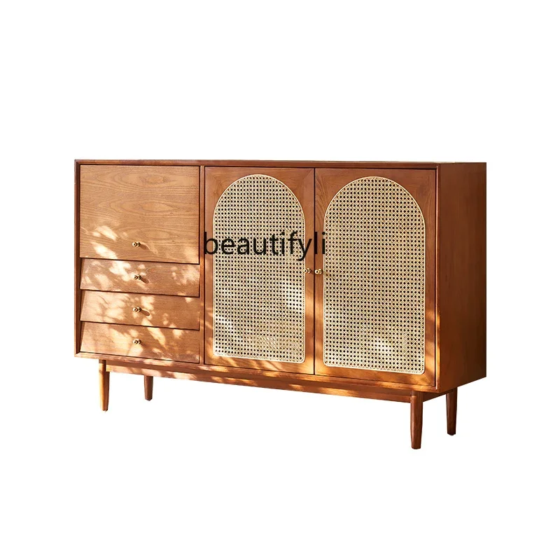 

Nordic Solid Wood Sideboard Silent Style Restaurant B & B Rattan Locker Home Entrance Cabinet