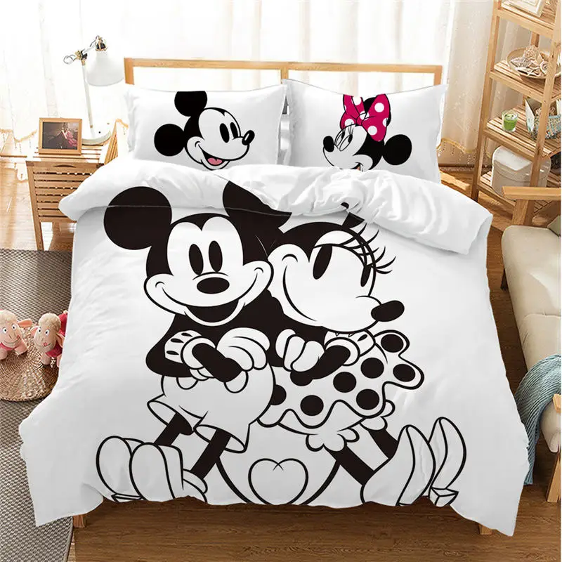 Disney Christmas Mickey Minnie Mouse Bedding Set Cartoon For Children Boys Girl Adult Duvet Cover Christmas Birthday Gift